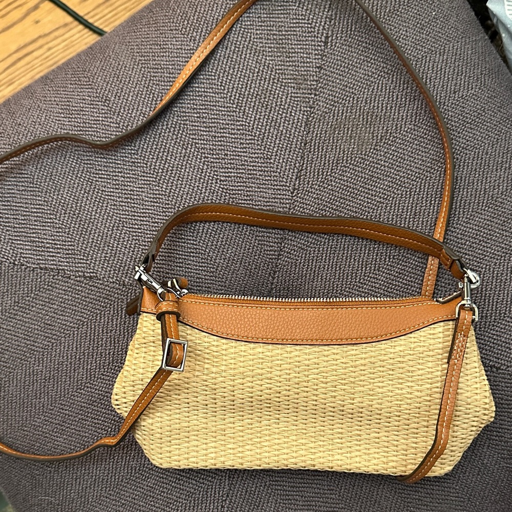 NWOT Tan and Brown Woven Crossbody Bag with Handle